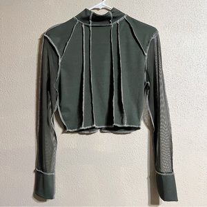Mock Neck Olive Green Top with Mesh Sleeves! NWT